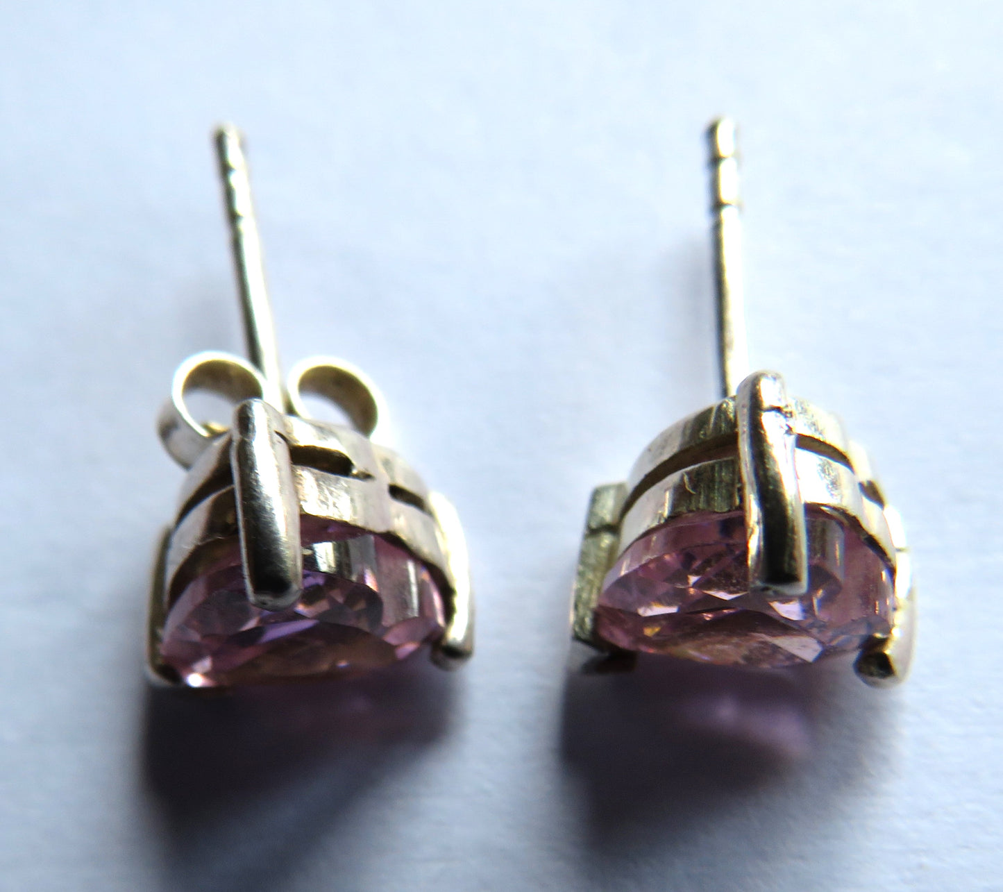 Stylish Pair of Ladies Silver & Pink CZ Earrings