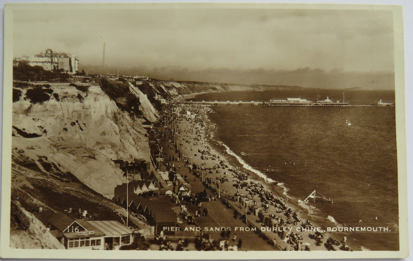Vintage Postcard of The Pier and Sands from Durley Chine, Bournemouth