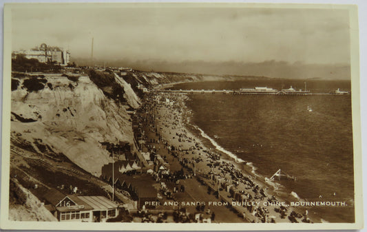 Vintage Postcard of The Pier and Sands from Durley Chine, Bournemouth
