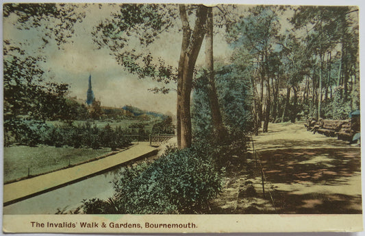Vintage Postcard of The Invalids' Walk & Gardens, Bournemouth, 1908