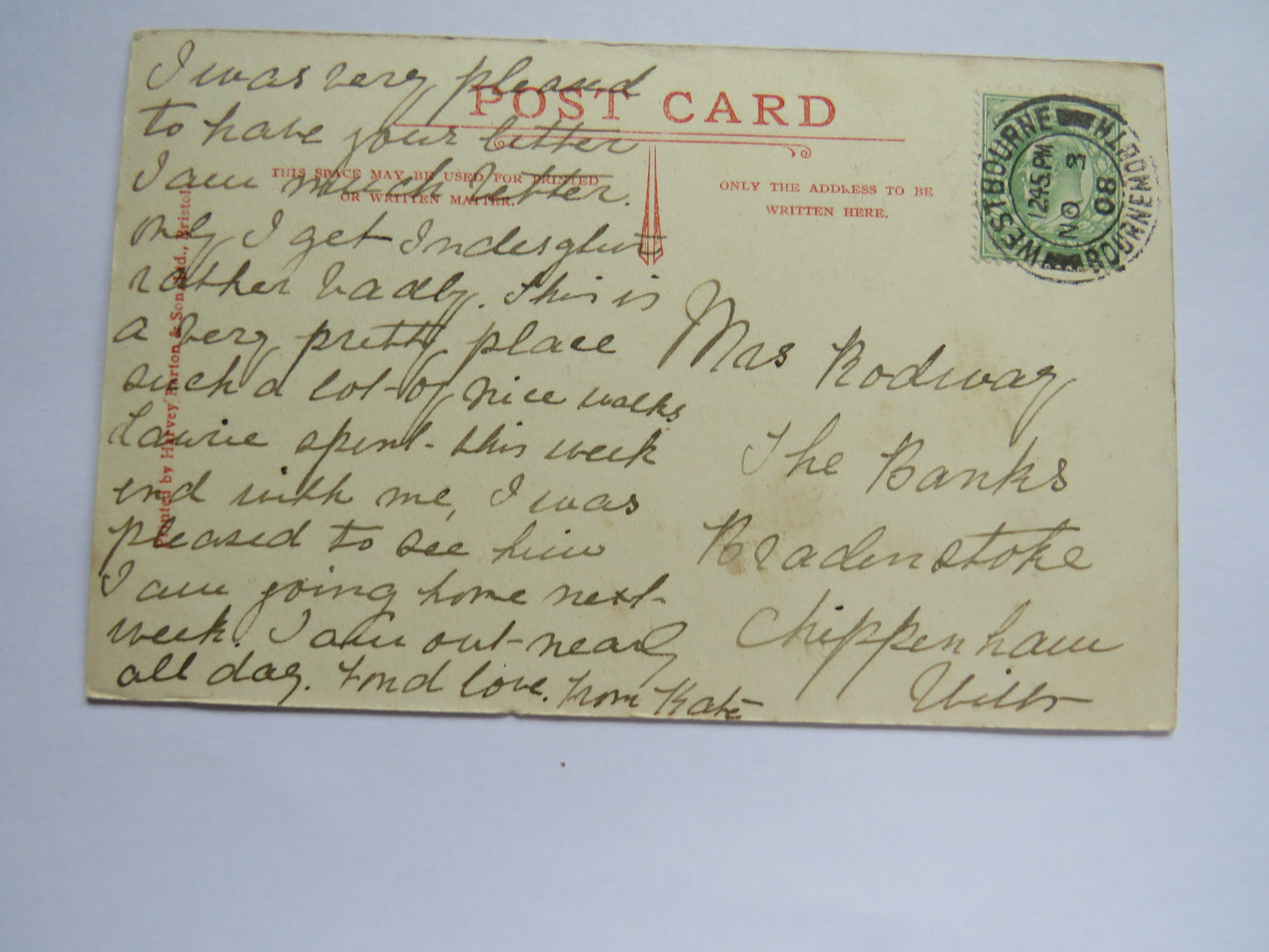 Vintage Postcard of The Invalids' Walk & Gardens, Bournemouth, 1908