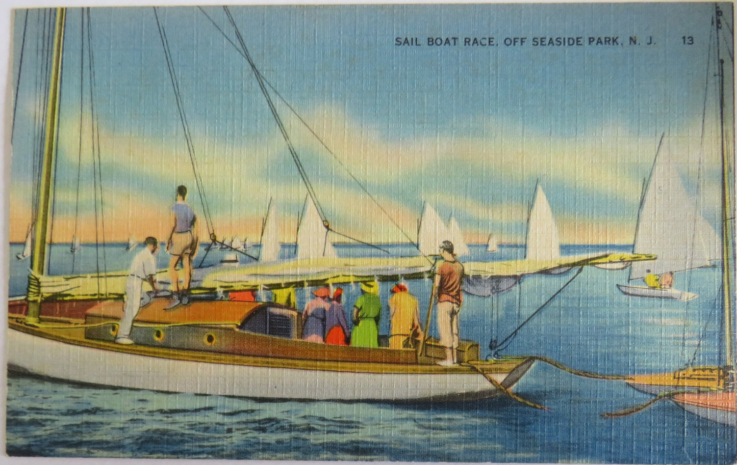 Vintage Postcard Of Sailboat Race Off Seaside Park N.J.