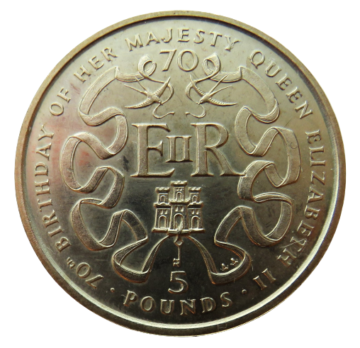 1996 Queen Elizabeth II 70th Birthday Gibraltar £5 Coin