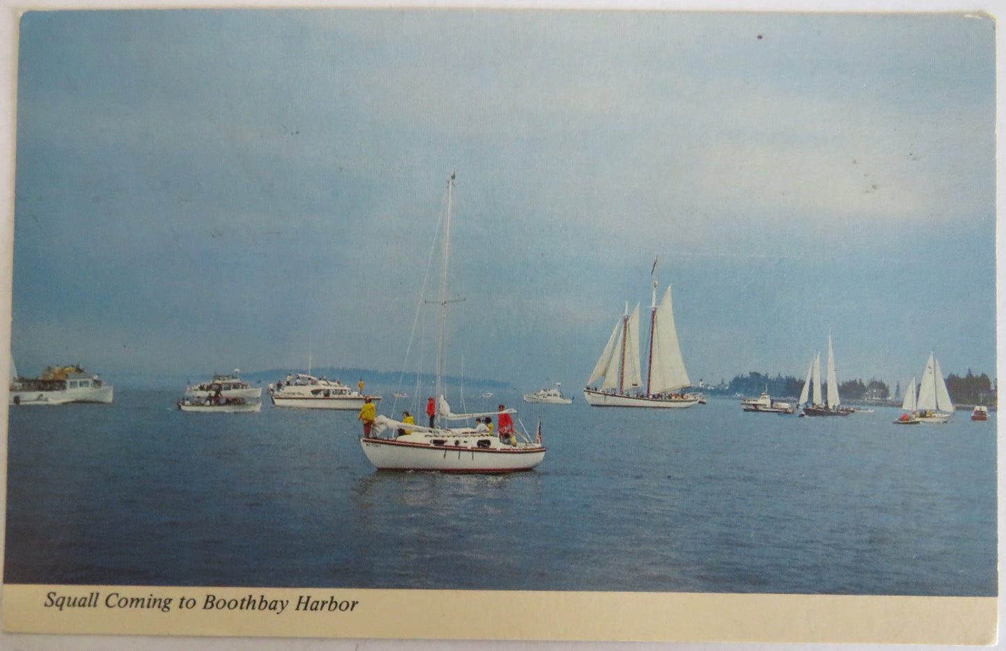 Vintage Postcard of Squall Coming To Boothbay Harbor 1974