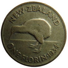 Load image into Gallery viewer, 1934 King George V New Zealand Silver One Florin Coin
