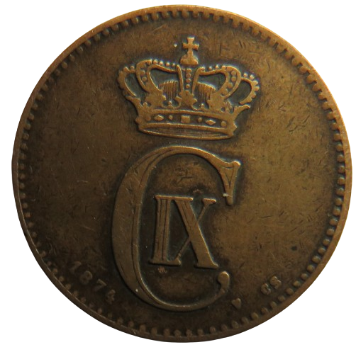 1874 Denmark 2 Ore Coin