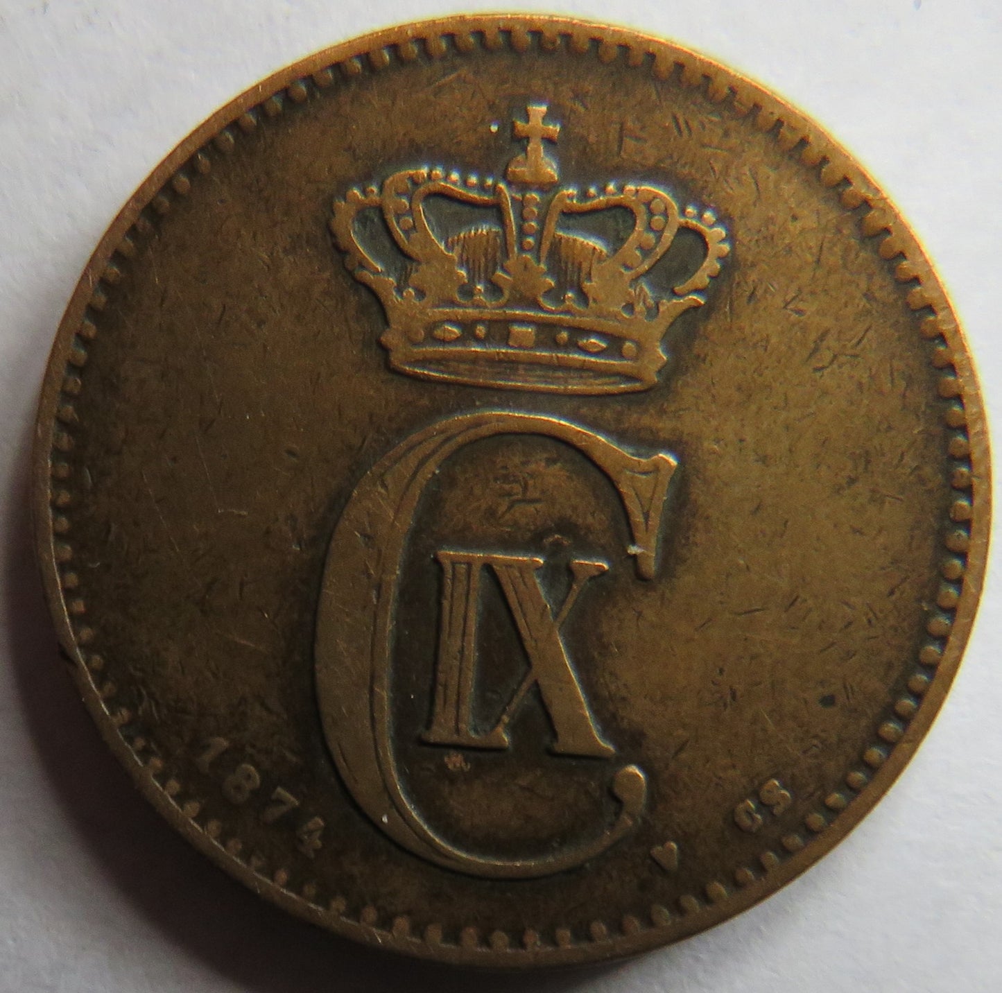1874 Denmark 2 Ore Coin