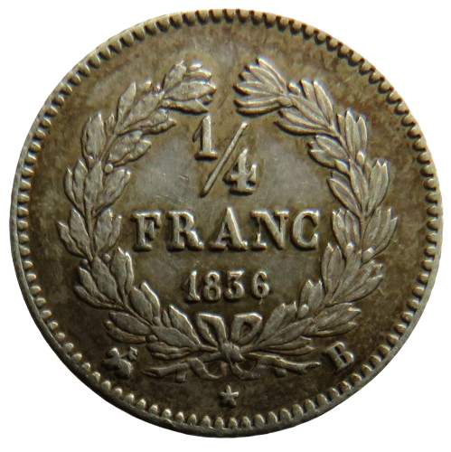 1836-B Louis-Philippe France Silver 1/4 Franc Coin