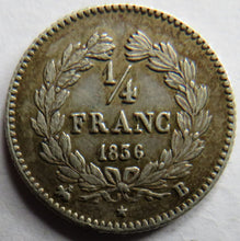 Load image into Gallery viewer, 1836-B Louis-Philippe France Silver 1/4 Franc Coin
