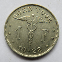 Load image into Gallery viewer, 1922 Belgium One Franc Coin
