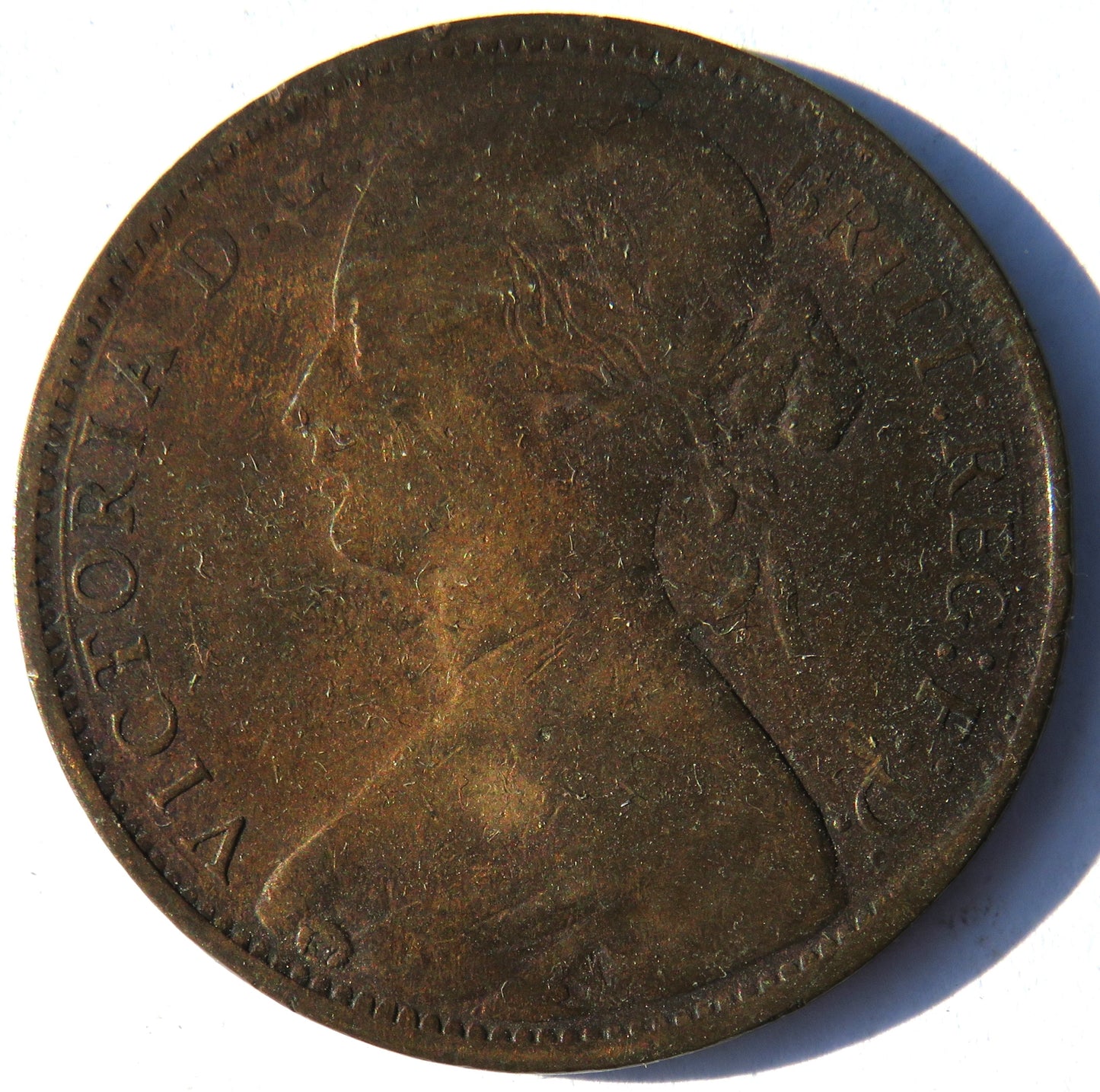 1870 Queen Victoria Bun Head One Penny Coin - Great Britain
