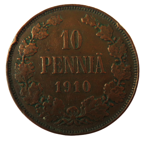 1910 Finland 10 Pennia Coin