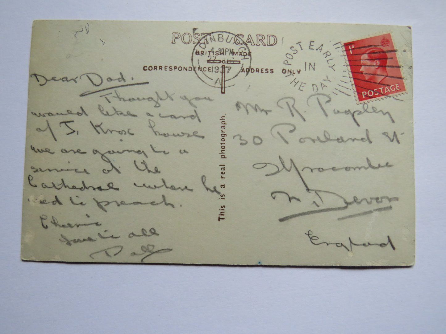 Vintage Postcard of John Knox's House, High Street, Edinburgh, 1937