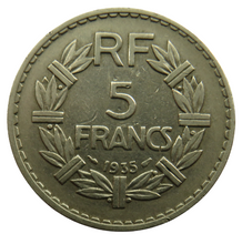 Load image into Gallery viewer, 1935 France 5 Francs Coin
