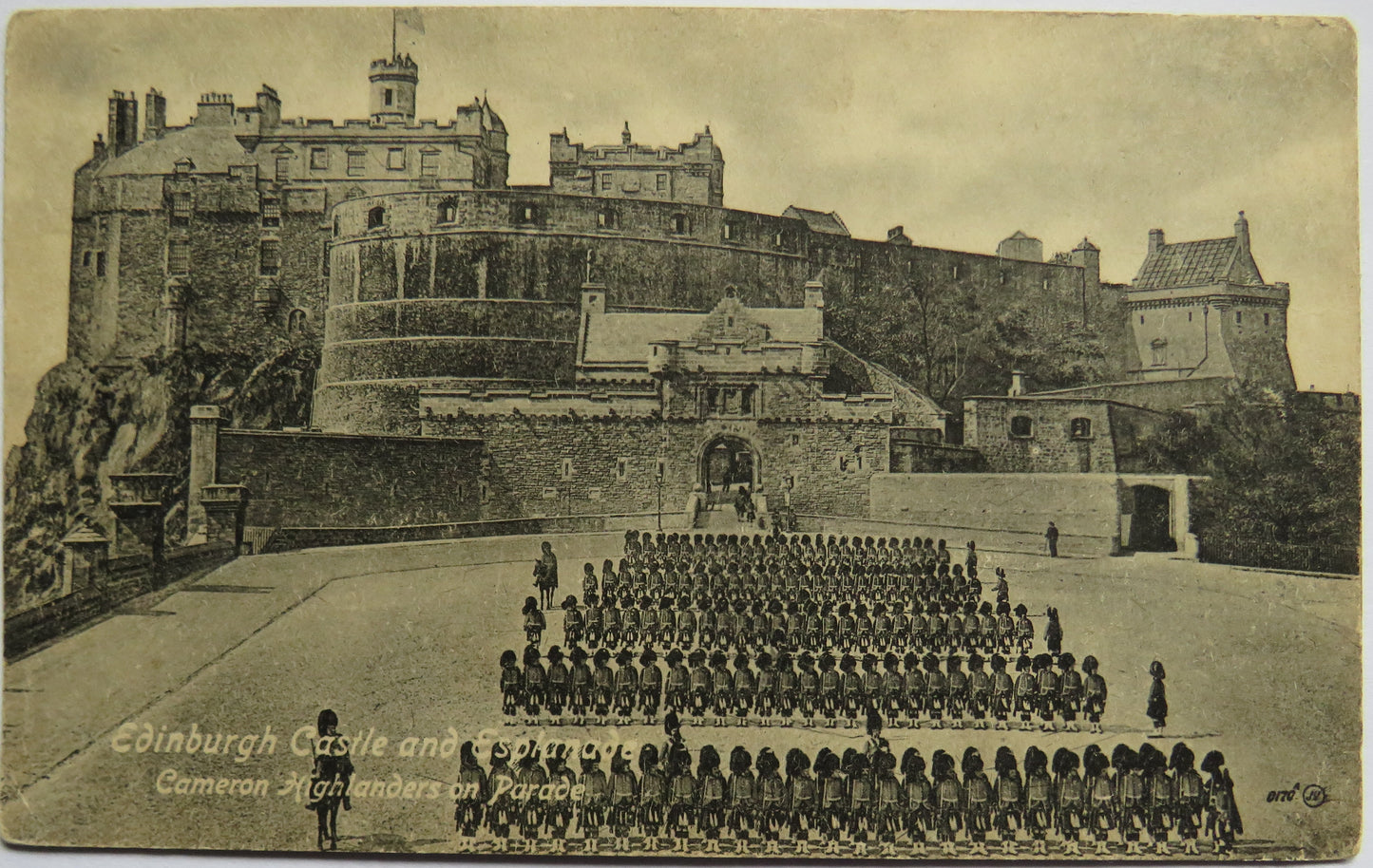Vintage Postcard of Edinburgh Castle and Esplanade, Cameron Highlanders on Parade