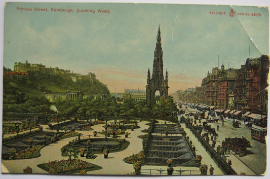 Vintage Postcard of Princes Street, Edinburgh (Looking West)