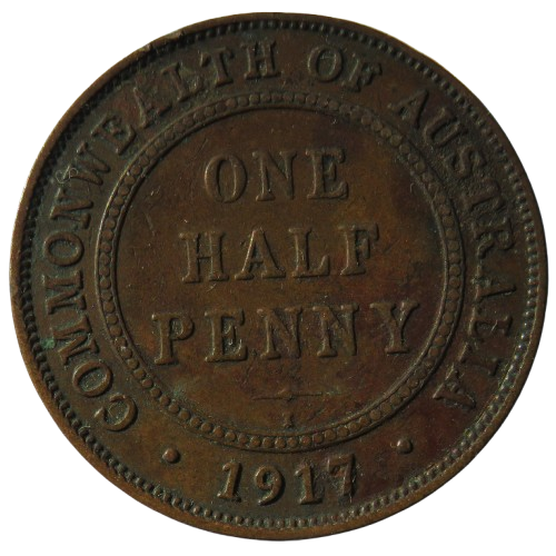 1917-I King George V Australia Halfpenny Coin