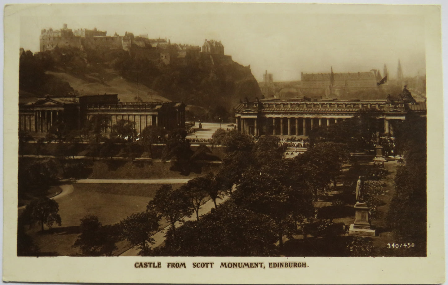 Vintage Postcard of Castle from Scott Monument, Edinburgh, 1923