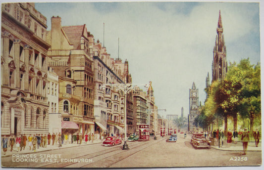 Vintage Postcard of Princes Street, Looking East, Edinburgh