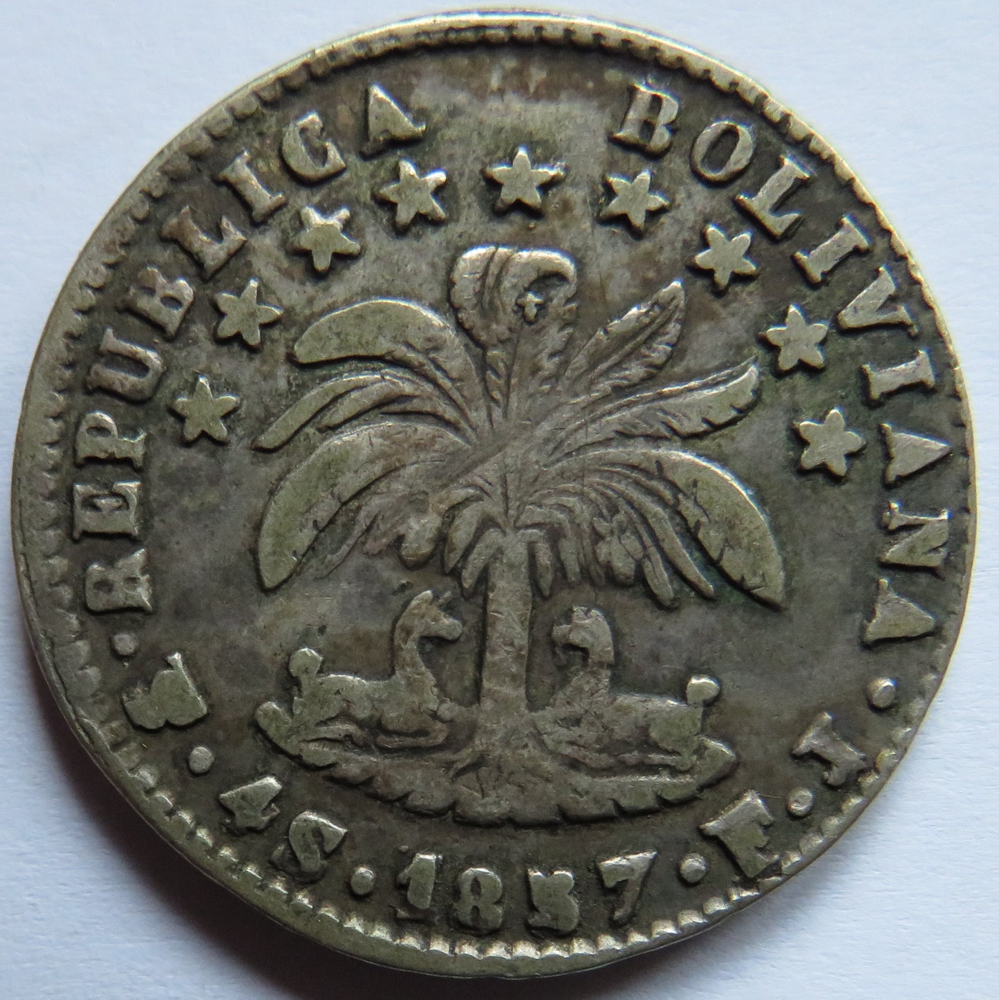 1857 Bolivia Silver 4 Soles Coin