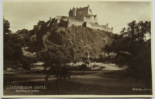 Vintage Postcard of Edinburgh Castle, from Princes St. Gardens