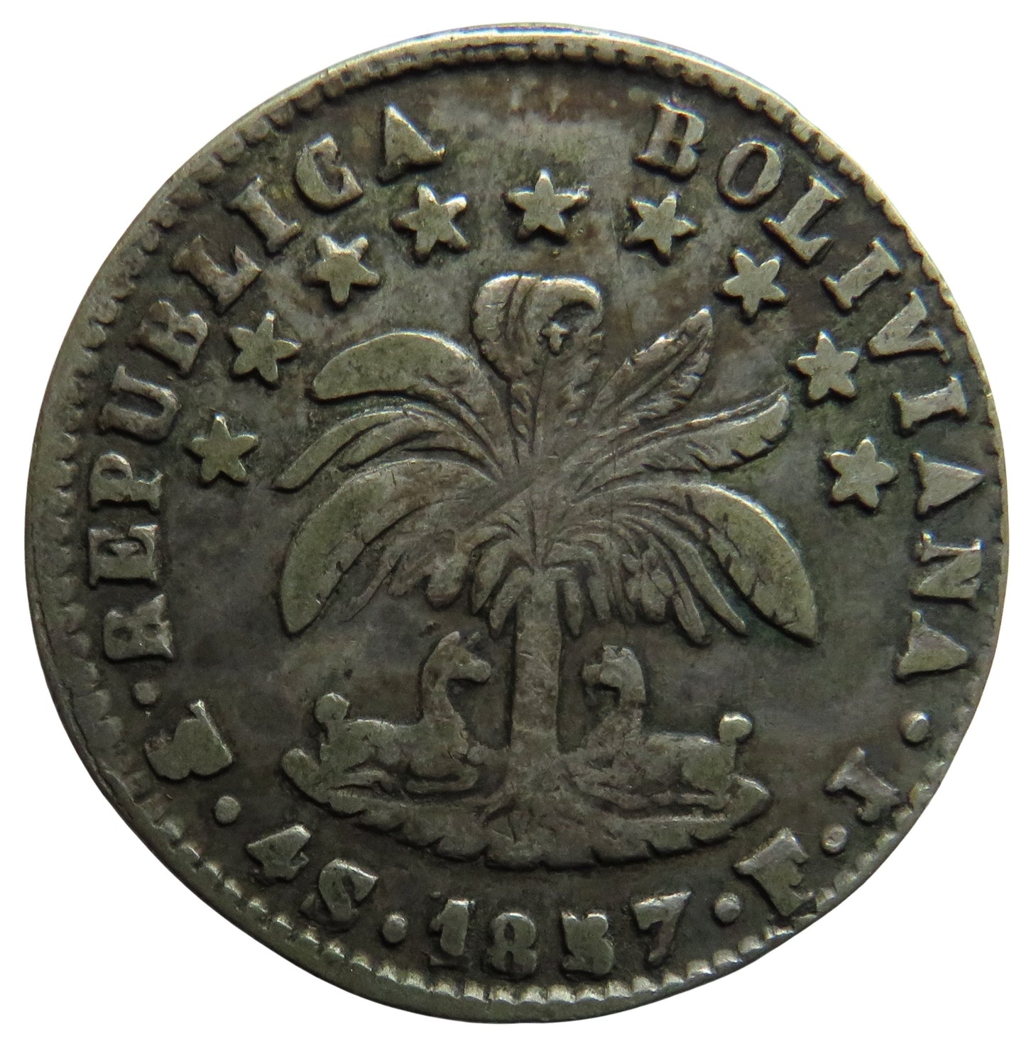 1857 Bolivia Silver 4 Soles Coin