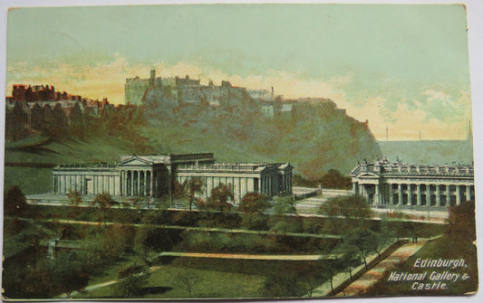Vintage Postcard of Edinburgh, National Gallery & Castle