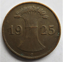 Load image into Gallery viewer, 1925-J Germany Weimar Republic One Reichspfennig Coin
