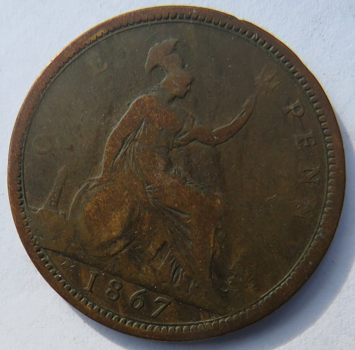 1867 Queen Victoria One Penny Coin - Great Britain