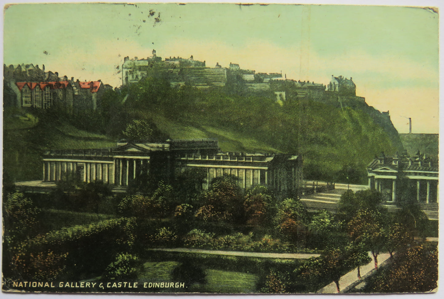 Vintage Postcard of the National Gallery & Castle, Edinburgh, 1907