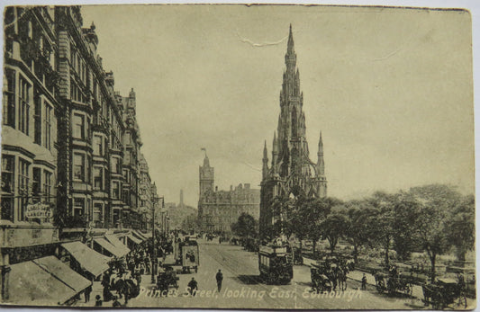 Vintage Postcard of Princes Street, Looking East, Edinburgh