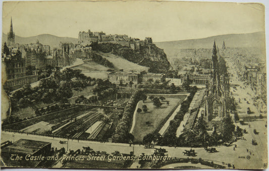 Vintage Postcard of The Castle and Princes Street Gardens, Edinburgh