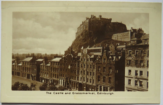 Vintage Postcard of The Castle and Grassmarket, Edinburgh, 1928
