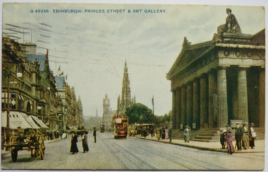 Vintage Postcard of Edinburgh: Princes Street & Art Gallery, 1917
