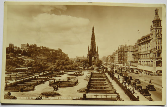 Vintage Postcard of Princes Street, Edinburgh Looking West, 1942