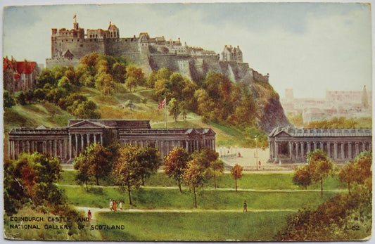 Vintage Postcard of Edinburgh Castle and National Gallery of Scotland