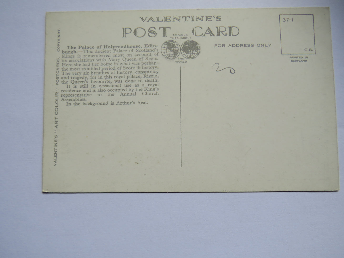 Vintage Postcard of The Palace of Holyroodhouse, Edinburgh