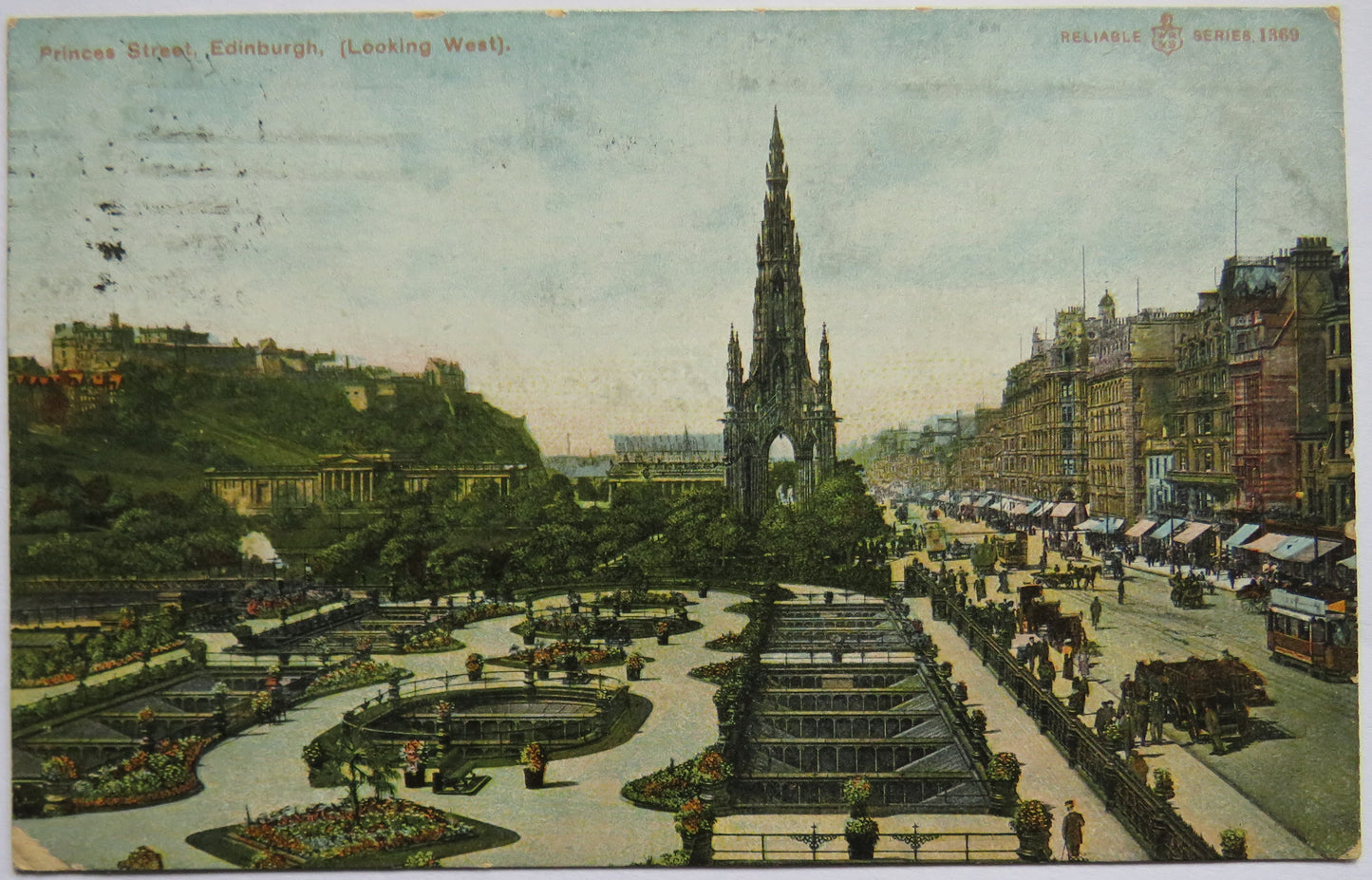 Vintage Postcard of Princes Street, Edinburgh (Looking West), 1906