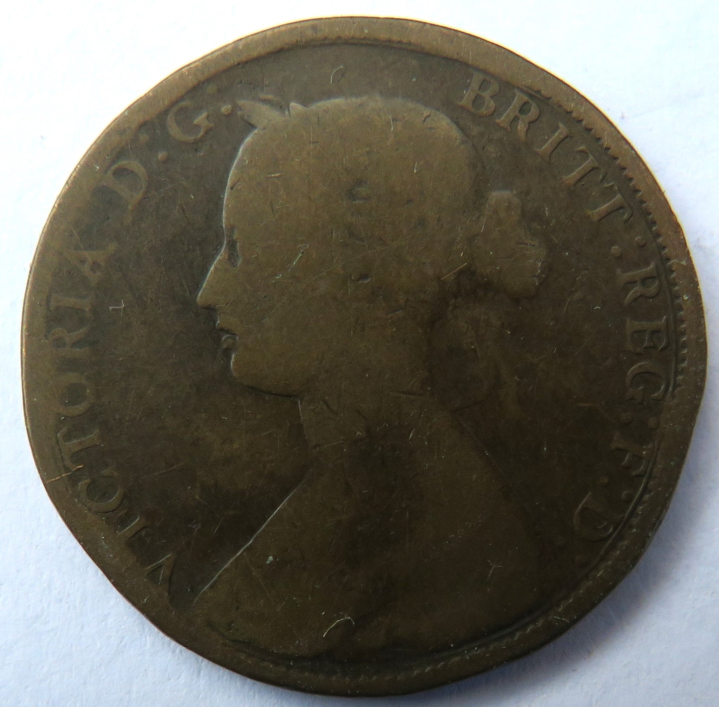 1861 Queen Victoria Bun Head Halfpenny Coin - Great Britain