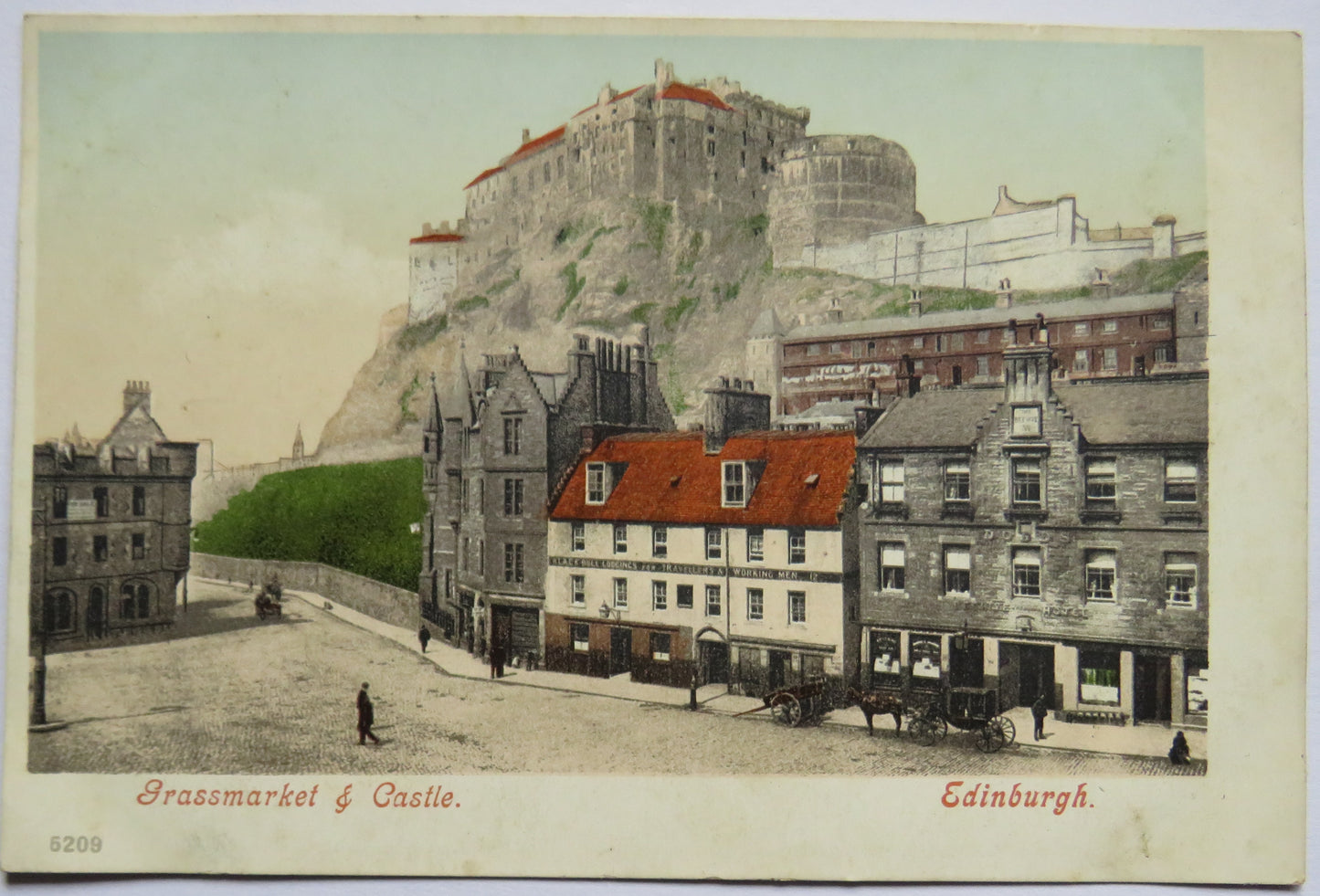 Vintage Postcard of Grassmarket & Castle, Edinburgh