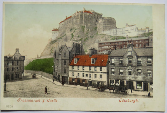 Vintage Postcard of Grassmarket & Castle, Edinburgh