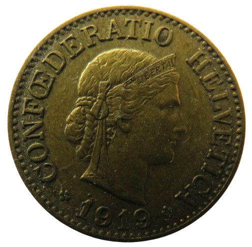 1919 Switzerland Brass 10 Rappen Coin