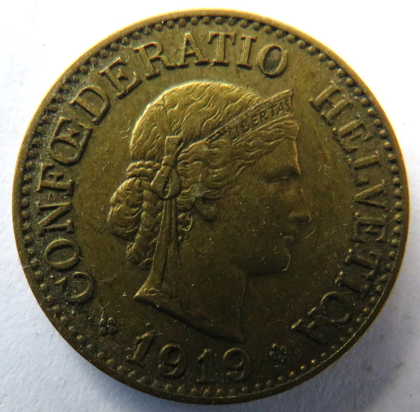 1919 Switzerland Brass 10 Rappen Coin