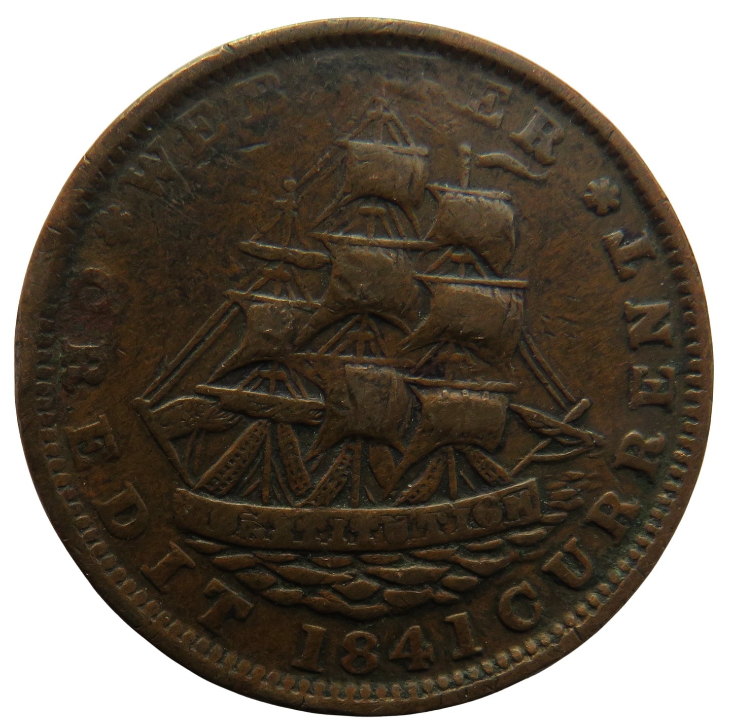 1841 US Hard Times Token Webster Credit Currency Millions For Defence