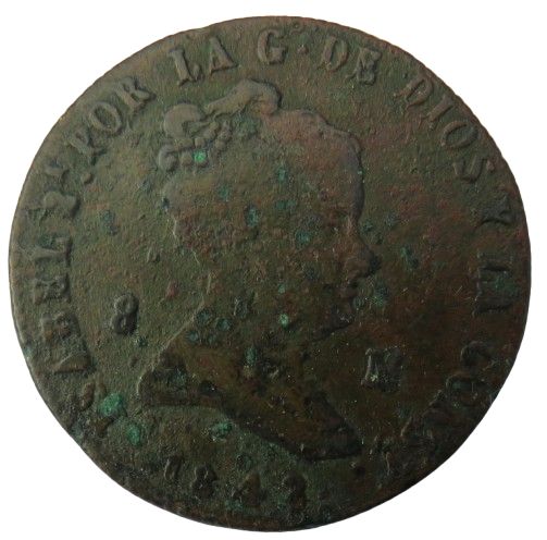 1843 Spain 8 Maravedis Coin