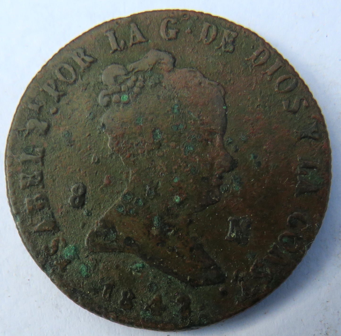 1843 Spain 8 Maravedis Coin
