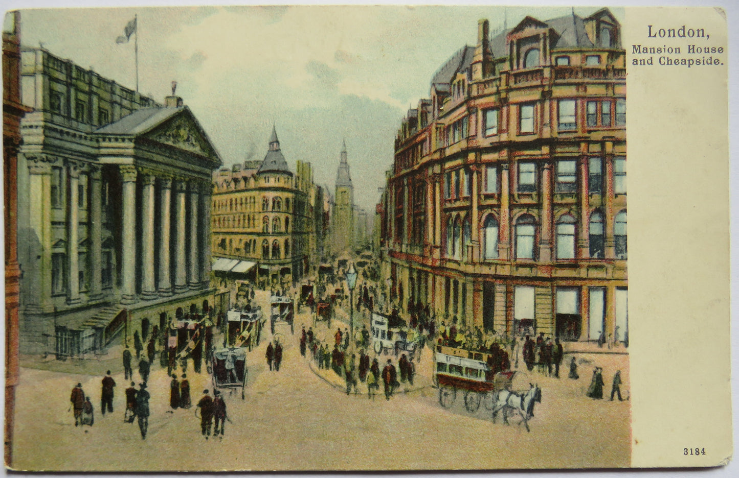 Vintage Postcard of London, Mansion House & Cheapside.