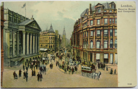 Vintage Postcard of London, Mansion House & Cheapside.