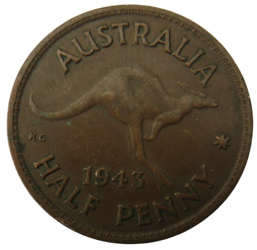 1943 King George VI Australia Halfpenny Coin