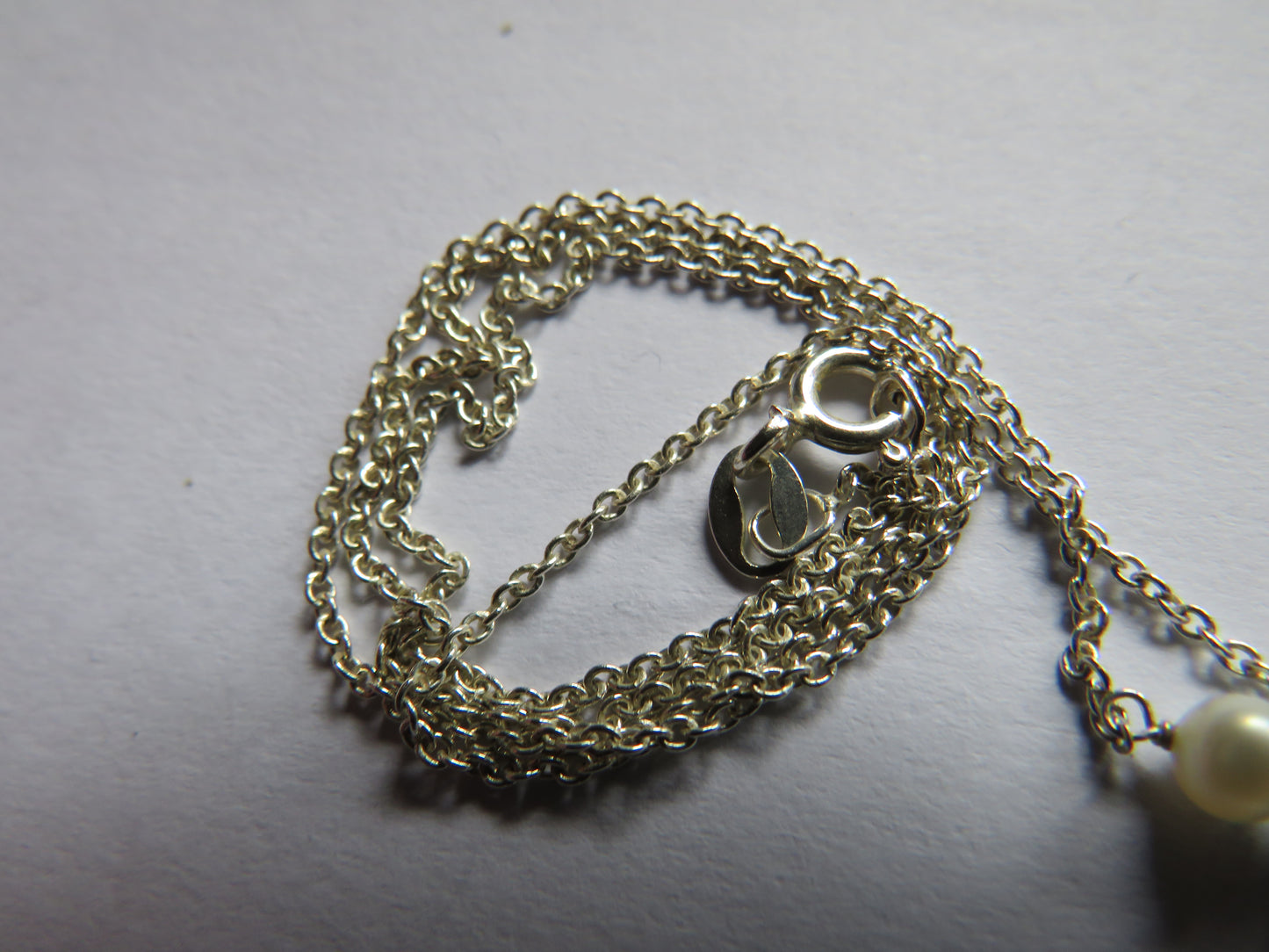 Ladies Sterling Silver Necklace & Pearl & Black Stone Pendant